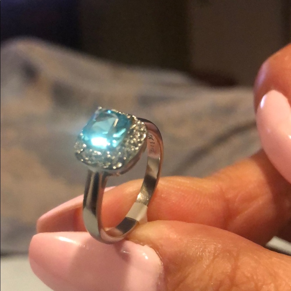 Sea Blue Zirconia Stainless Steel Engagement Ring